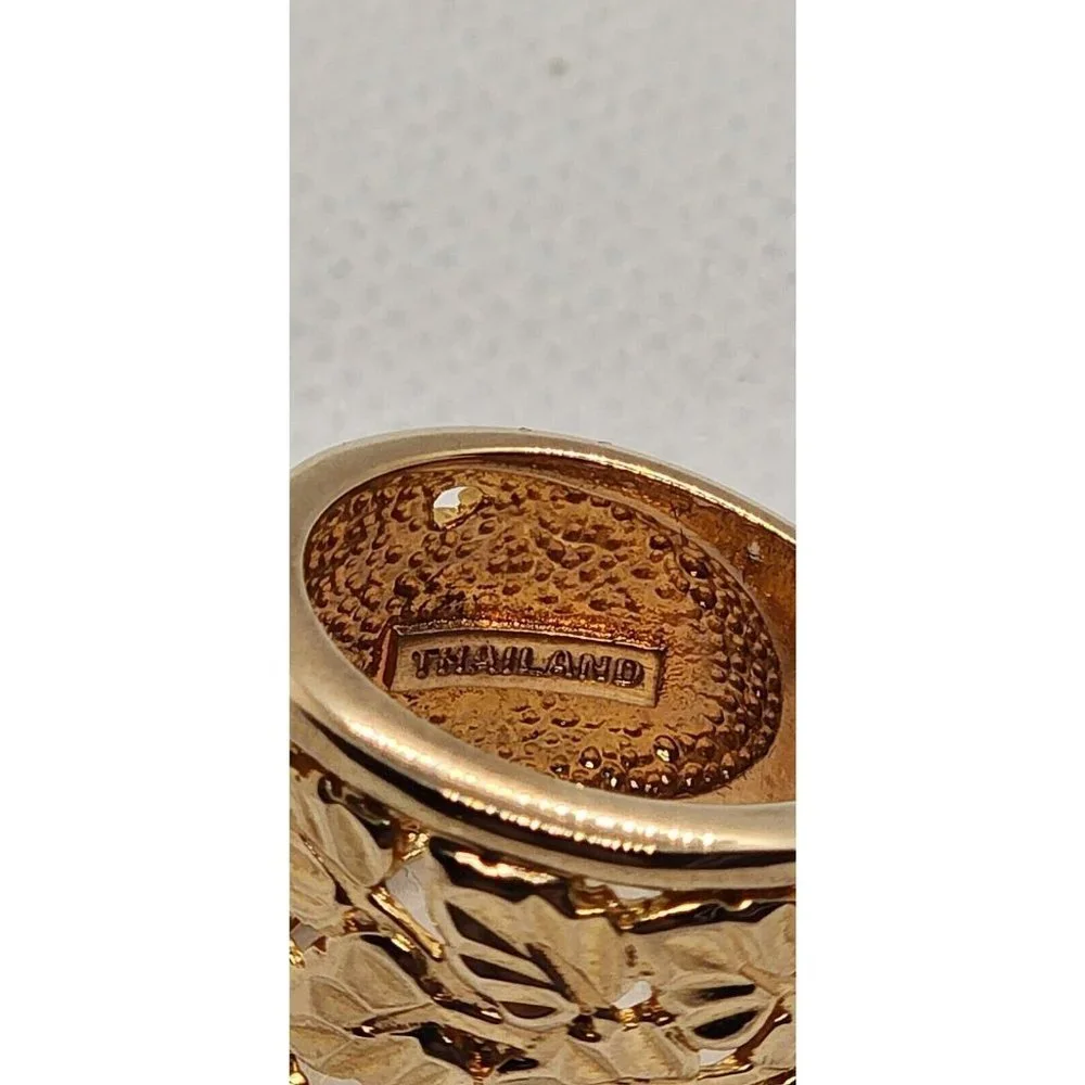 925 STERLING SILVER GOLD TONE POROUS FOLIATED DESIGN SIZE RING SIZE 4.5